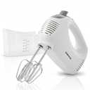 OVENTE 5-Speed Corded Electric Hand Mixer with Stainless Steel Whisks, Compact Portable Design with Snap-On Storage Case,150W Lightweight Handheld Mixer for Baking & Cooking, White HM151W
