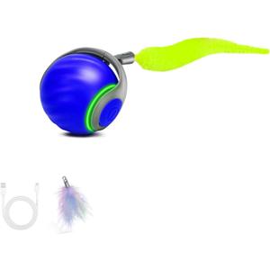 Speedy Tail 2.0 Interactive Cat Toy  Smart Self-Rolling Cat Ball with Feather Tail, Automatic Moving Motorized Toy for Indoor Cats, Chasing & Hunting Fun (Blue)