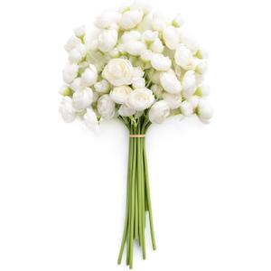 Ling's Moment Ranunculus Artificial Flower, Faux Silk Mini Ranunculus Flowers for DIY Bouquet, Bulk Fake Wedding Filler Flowers for Centerpieces Arrangements Bridal Shower Decorations, Ivory White