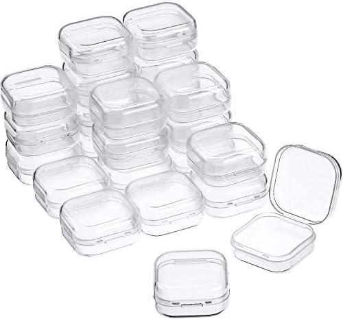 24 Packs Small Clear Plastic Beads Storage Containers Box with Hinged Lid for Storage of Small Items, Crafts, Jewelry, Hardware(1.37 x 1.37 x 0.7 Inches)