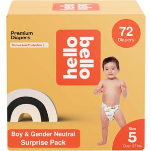 Hello Bello Premium Diapers, Size 5 (27 lbs) Surprise Pack for Boys, 72 Count, Hypoallergenic with Soft, Cloth-Like Feel, Boy and Gender Neutral Patterns (Boy/Neutral)