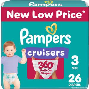 Pampers Cruisers 360 Diapers - Size 3, 26 Count, Pull-On Disposable Baby Diapers, Gap-Free Fit