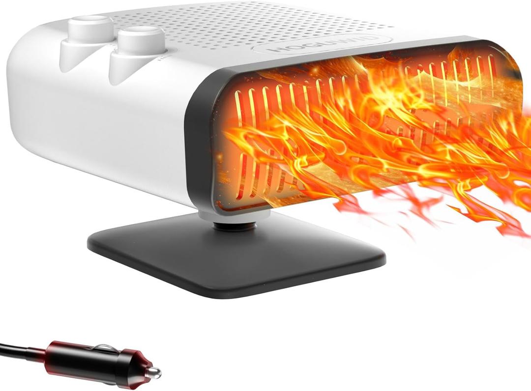 Car Heater, 24V Upgraded Fan Adjustable Speed Low Sound Car Heater That Plugs Into Cigarette Lighter, HOGUWID Car Defroster 2 In 1 Fast Heating & Cool Fan, 360 Degree Rotary Base Portable Car Heater