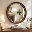 Round Wood Mirror, 24" Circle Mirror with Wooden Frame, Walnut Brown