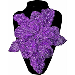 Rhinestone Bead Flower Applique Sewing Embroidery Trim Lace Patches for DIY Clothing Handmade Bridal Wedding Dresses Headwear Dcor (Style 2 Dark Purple)