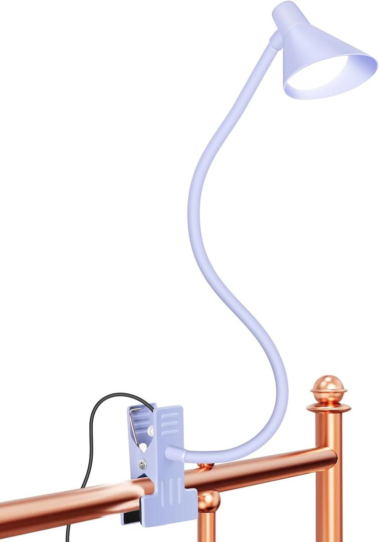 Desk Lamp Clip on Lamp for Bed Headboard LED Reading Light for Bed, 3 Colors 10 Dimmable Brightness, Book Light for Reading in Bed Flexible Neck Clip on Light Clamp Lamp for Bed Desk,(Purple) (Lilac Purple)