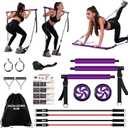 Pilates bar kit Multiple Fitness bar with Resistance Bands, Ab Rollers.Core Strength Training Equipment. Squat Machine for Men and Women.Portable Home Gym Pilates bar kit for Full Body Training Women