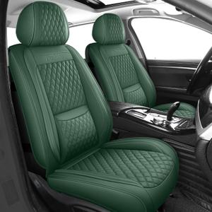 Green Thick Nappa Leather Automotive Front Car Seat Covers Set of 2 | Univerasal Precision Fit,Lumbar Support,3D Contoured,Semi Coverage,Waterproof,ThickTexture,for most Suvs Trucks Sedans