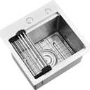 15x15 Drop In Bar Sink Small Kitchen Sink Top Mount Workstation Stainless, 15"Lx15"Wx9"D