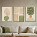 Boho Sage Green Geometric Framed Canvas Wall Art Set-24"x36"x3