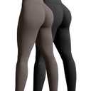 OQQ Women's 2 Piece Yoga Legging Seamless Workout High Waist Butt Liftings Athletic Leggings (Medium, Black,tea Leaf)
