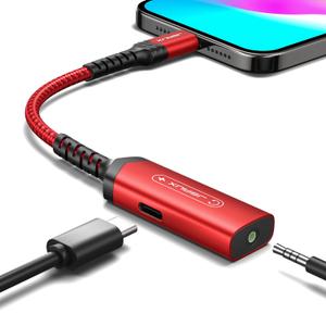 JSAUX USB C to 3.5mm Headphone and Charger Adapter,2-in-1 AUX Mic Jack with PD 60W Fast Charging Compatible with iPhone 15 Pro Max/15 Pro/15, Galaxy S24/S24+/S24 Ultra/S23/S22/S21,iPad Pro-Red