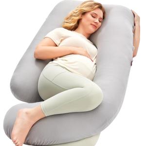 Momcozy Pregnancy Pillows for Sleeping, U Shaped Full Body Pillow for Pregnancy Women with Removable Jersey Cotton Cover, 57 Inch Maternity Pillow, Grey (Jersey Knit Cotton- Gray)
