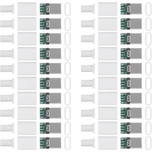 20 Pack USB C Connector - USB 3.1 Male Plug Port Type C Connector for Cable Repair - Solder Adapter with PCB Board - White Housing