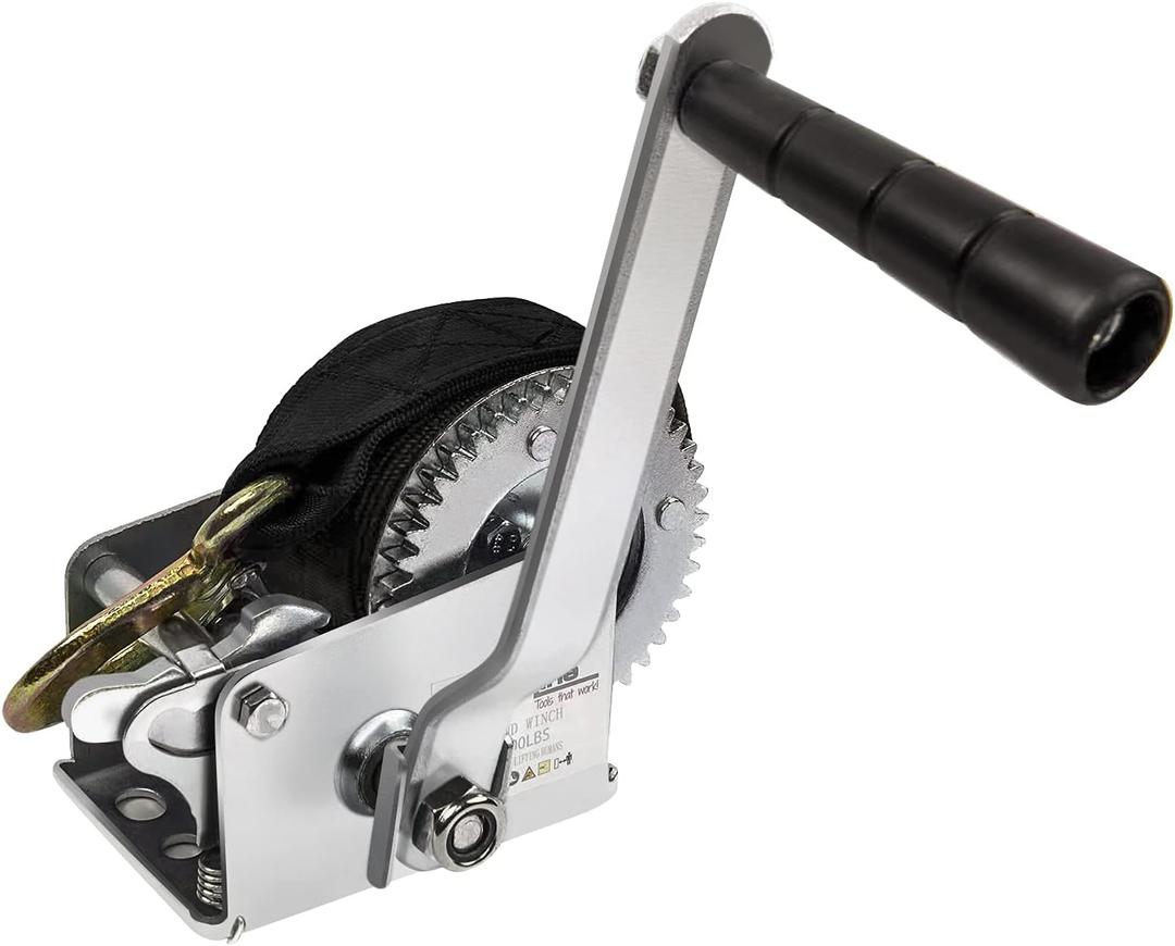 1200lbs Hand Winch Heavy Duty Boat Winch Two-Way Ratchet Gear Small Manual Winch Crane Weight Moving Nylon Strap for ATV Truck Towing Rope Winch (Strap Winch 1200 lbs)