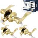 Wave Style Door Lever Keyed Entry Door Handle with Lock, 3 Pack Keyed-NOT-Alike Entrance Lever, Reversible for Left/Right Handed for Office or Front Door with Satin Brass Finish