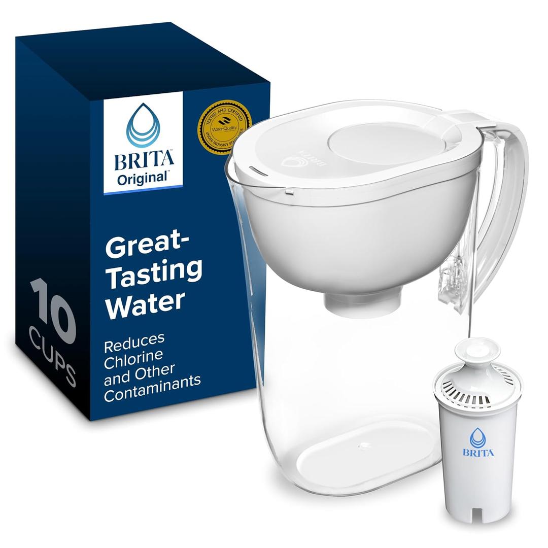 Brita Large Water Filter Pitcher for Tap and Drinking Water, Includes 1 Standard Filter, BPAFree, Lasts Two Months, 10Cup Capacity, Bright White