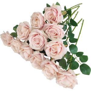 ATFL Fake Roses Artificial Flowers Bulk,Floral Diameter 4'',20 Pcs Artificial Silk Roses Flowers with Stems for Wedding Arrangement Centerpieces Party Home Table Decorations (20, Fall Pink)