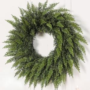24" Real Touch Artificial Cedar Wreath - Faux Christmas Wreaths for Front Door,Faux Pine Green Wreath for Home, Holiday, Fireplace, Mantle,Wall, Windows, Xmas, Outdoor Decoration
