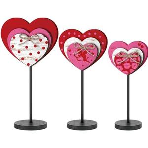 3 Pcs Large Valentine's Day Wooden Sign Valentine Heart Standing Block Set Love Heart Table Centerpiece Valentine Romantic Tiered Tray Decor for Home Farmhouse Office Desk Mantle Shelf Decor(Classic)