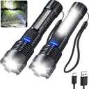 Flashlights High Lumens Rechargeable 2 Packs, 90,000L High Lumens Led Tactical Flashlight Battery Powered with 7 Light Modes, Cob Side Light, USB C, Waterproof, Zoomable, Powerful Handheld Flash Light