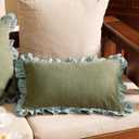 patdrea Shabby Chic Green Decorative Throw Pillow Covers 12x20 Set of 2,Farmhouse Linen Pillow Covers with Ruffles,Rectangle Sturdy Throw Pillow Case for Couch Sofa Bed Living Room