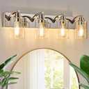 4-Light Bathroom Light Fixtures Modern Chrome Vanity Lights for Bathroom Lighting Fixtures Over Mirror with Clear Glass Shade for Cabinet Mirror Bedroom Hallway