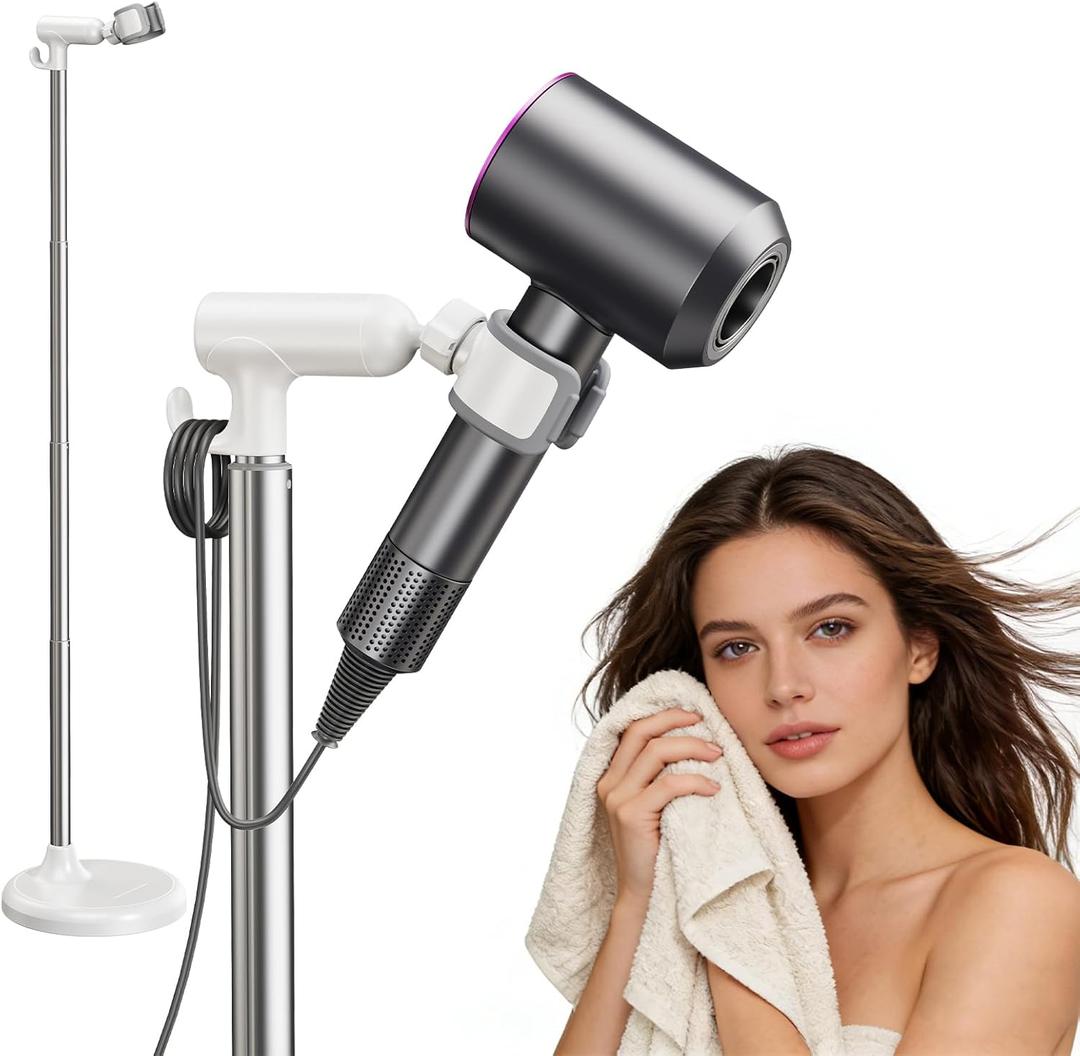 Floor Standing Hair Dryer Stand Holder, 360 Degree Rotating, 17 in - 51 in Height Adjustable Blow Dryer Stand Hands Free Works for Frozen Shoulder, Arthritis, & Wrist Pain Relief-Stand Type