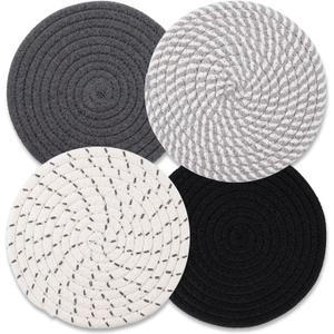 Trivets for Hot Dishes, Hot Pads for Kitchen, 7'' Trivets for Hot Pots and Pans, Pot Holders for Kitchen, Pot Holders Heat Resistant 4-Pcs, Kitchen Essentials for New Home (Gray)