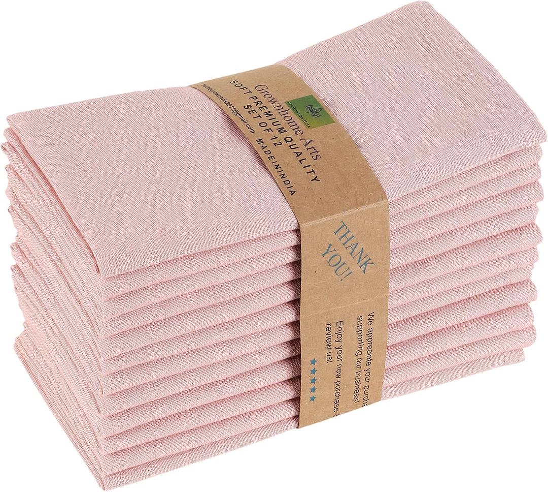 85% Cotton 15% Linen Dinner Cloth Set of 12 Napkins for Everyday Use Over Sized Easter Special Mitered Corners Napkins,Pre Shrunk Good Absorbency Ultra Soft Quality18x18 in Blush Pink