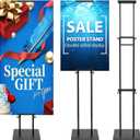 Pedestal Poster Sign Stand for Double Sided Display, Adjustable Poster Board Stand Height Up to 80", Heavy Duty Floor Standing Sign Holder for Board, Foam, Banner Display Stand, Black, 1 Pack