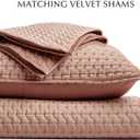 EverGrace Luxury Velvet Quilt Set King Size 3 Piece, Soft Cross-Stitch Velvet Comforter Set with Pillow Shams, Lightweight Coverlet Bedspread Bedding Set for All Seasons, Terracotta Clay