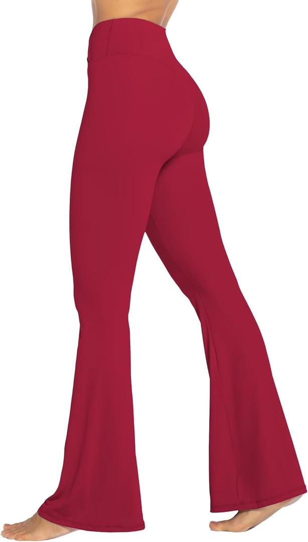 Sunzel Womens Flare Leggings No Front Seam Flare Yoga Pants with Tummy Control Crossover High Waist - 28" / 30" / 32" / 34" (Medium, True Red)