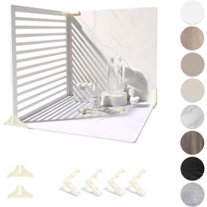 4PCS Double Sided Backdrop Boards, 16x16 inch Waterproof Photo Backdrop with 4PCS Board Brackets, 2PCS Pane Brackets, 1PCS 16x16 inch Window Shadow Pane for Food, Jewelry Photo Shooting (Marble/LightWall/EggshellYolk/BeanPasteBrown/Pane)