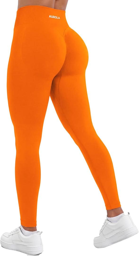 AUROLA Influence Workout Leggings for Women, Seamless Compression Tummy Control Leggings Mid Rise Yoga Pants (Medium, Persimmon Orange)