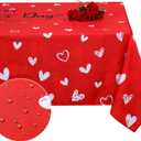 Valentines Day Tablecloth Valentines Party Fabric Table Cover Red Love Heart Happy Valentines Day Reusable Polyester Rectangle Waterproof Table Cloth for Wedding Anniversary, 60'' x 84''