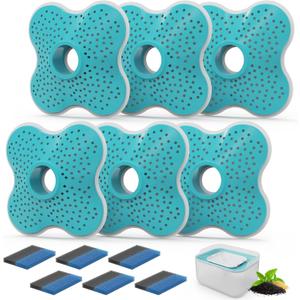 Replacement Filters for Dog Water Fountain, Filters for Dog Water Bowl Dispenser with Mutiple Filtration System, 6 Filters & 6 Pre-Filter Sponges
