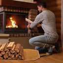 2 x Large Firewood Carrier 39 x 18 inches Waxed Canvas Logs Carrier Tote Bag with Handles, Heavy Duty Wood Holder for Fireplace - Bear