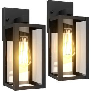 Outdoor Wall Light Fixtures Exterior Waterproof Porch Lights Outdoor Anti-Rust Wall Lantern with Clear Glass Patio Sconce Light - 2 Pack