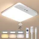 Rechargeable Motion Sensor Ceiling Light with Remote, Wireless Ceiling Lights Battery Operated Closet Light, Waterproof Shower Light for Bathroom,Stairs,Hallway,Garage,Shed (1 Pack)