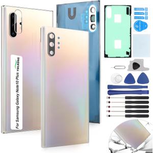 for Samsung Galaxy Note 10 Plus Back Glass Replacement for Samsung Note 10 Plus+ Rear Glass Replacement Battery Cover Housing Door Accessories Parts with Repair Tools (Aura Glow)
