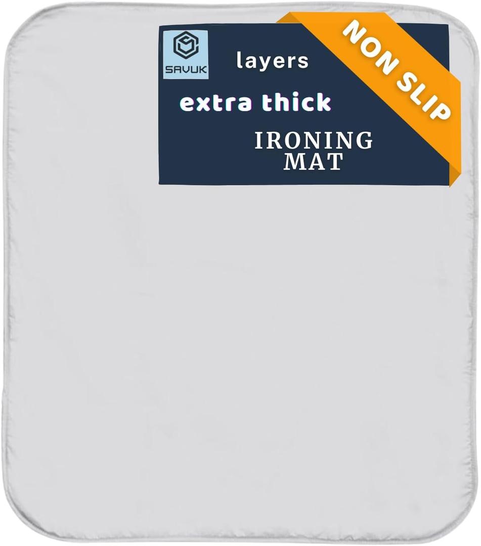 SAVUK Portable Ironing Mat Standard Size Silicone Coated Extra Heavy Duty Thick Padding, Heat Reflective, Non Stick Scorch and Stain Resistant (Ironing Mat - 21"x28") (White)