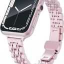 Slim Metal Watch Bands Compatible With Apple Watch 41mm 40mm 38mm 45mm 42mm 44mm 49mm, Thin Stainless Steel Chain Link for Women iWatch Series 9/8/7/SE/Ultra/6/5/4/3/2/1 (Pink)
