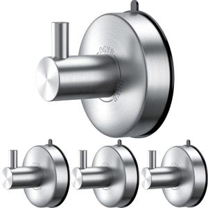 DGYB Suction Cup Hooks for Shower Set of 4 Brushed Nickel Towel Hooks for Bathrooms SUS 304 Stainless Steel Shower Hooks for Loofah 15 Lb Bathroom Hooks for Towels