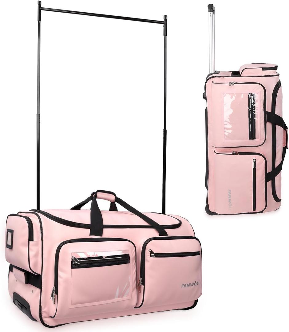 Fanwoli 28" Dance Bag with Garment Rack | Ultra-Light Collection| More Lightweight & Wear-Resistant| Ideal Competition Duffle Bag for Dancers Livestreamer Athletes (Candy Pink)