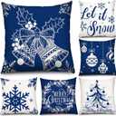 Tatuo 6 Pcs Christmas Pillow Covers Cushion Covers Decoration Christmas Pillow Cover Holiday Decor Throw Pillow Case for Sofa Couch Christmas Office Bedroom Decorations (Blue Style, 18 x 18 Inch)