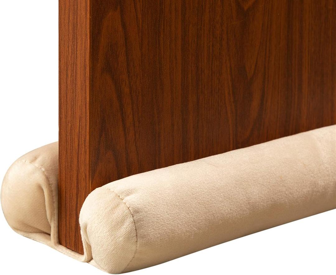 Twin Door Darft Stopper Weather Stripping Bottom of Door Seal Dust and Noise Blocker Gap 1.5 Inch Door Sweep Guard Insulation Adjustable 32-36 Inch (Cream White)