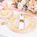 GATHER 350PCS Pink and Gold Plastic Plates - Gold Disposable Dinnerware Set Include 50 Dinner Plates, 50 Dessert Plates, 150 Plastic Silverware, 50 Napkins, 50 Cups for Wedding & Mother's Day