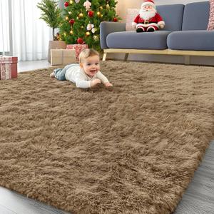 OLANLY 8x10 Machine Washable Large Area Rugs for Living Room, Bedroom, Soft Fluffy Shaggy Bedside Rug, Indoor Floor Carpet for Kids Girls and Boys, Dorms, Nursery, Home Decor Aesthetic, Taupe