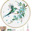 ERKOON Embroidery Kit for Beginners, Hummingbird and Flower Cross Stitch Set for Include Embroidery Cloth Hoops Threads for Craft Lover Hand Stitch with Embroidery Skill Techniques (Green Hummingbird)